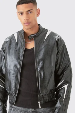 boohooMAN Boxy Fit Pu Panel Moto Bomber | UK| Coats & Jackets