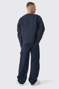 boohooMAN Boxy Fit Quilted Collarless Denim Jacket | UK| Coats & Jackets