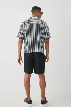 boohooMAN Boxy Fit Revere Open Weave Stripe Shirt | UK| Shirts
