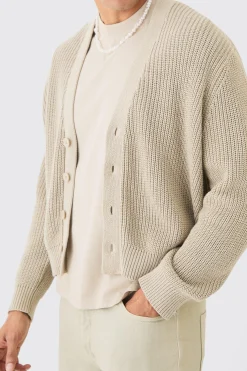 boohooMAN Boxy Fit Ribbed Fisherman Knit Cardigan | UK| Knitwear