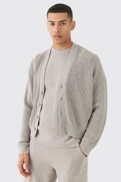 boohooMAN Boxy Fit Ribbed Fisherman Knit Cardigan | UK| Knitwear