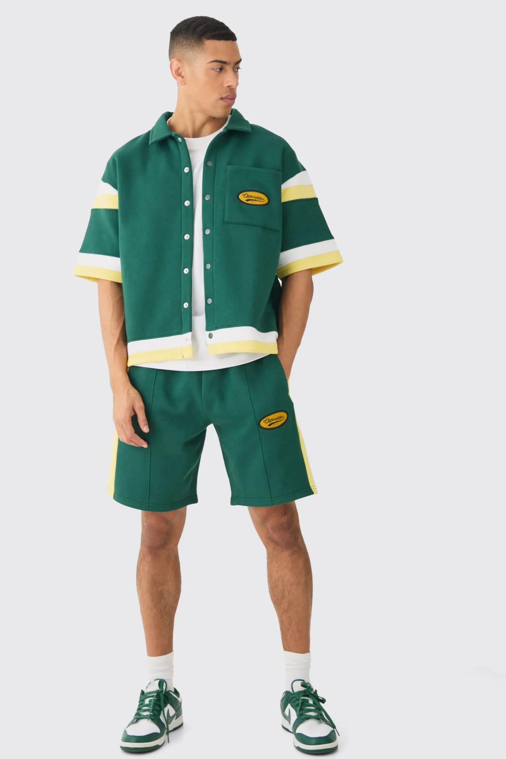 boohooMAN Boxy Fit Varsity Shirt Short Tracksuit | UK| Sets & Co-Ords|Tracksuits