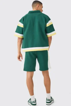 boohooMAN Boxy Fit Varsity Shirt Short Tracksuit | UK| Sets & Co-Ords|Tracksuits