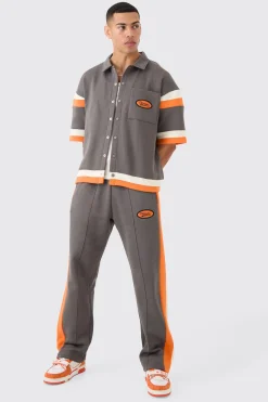 boohooMAN Boxy Fit Varsity Shirt Tracksuit | UK| Sets & Co-Ords|Tracksuits