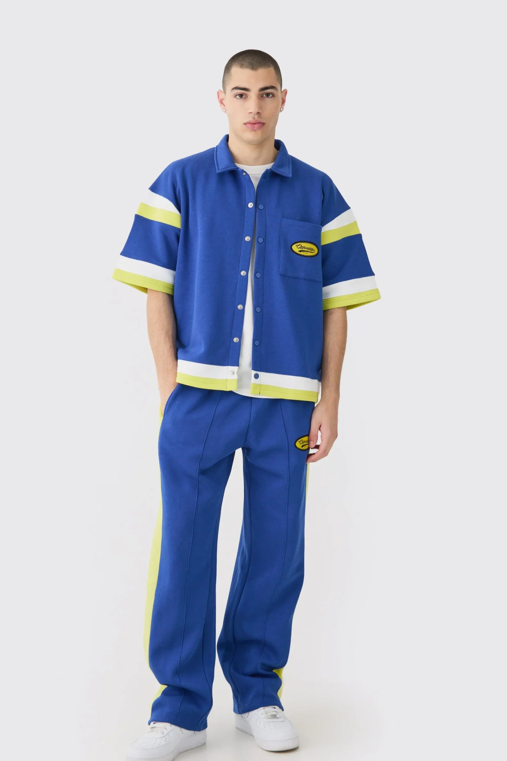 boohooMAN Boxy Fit Varsity Shirt Tracksuit | UK| Sets & Co-Ords|Tracksuits