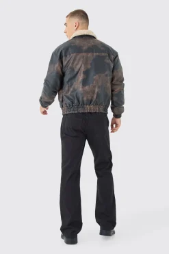 boohooMAN Boxy Fit Washed PU Borg Collar Bomber Jacket In | UK| Coats & Jackets