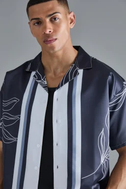 boohooMAN Boxy Floral Boarder Satin Shirt | UK| Shirts