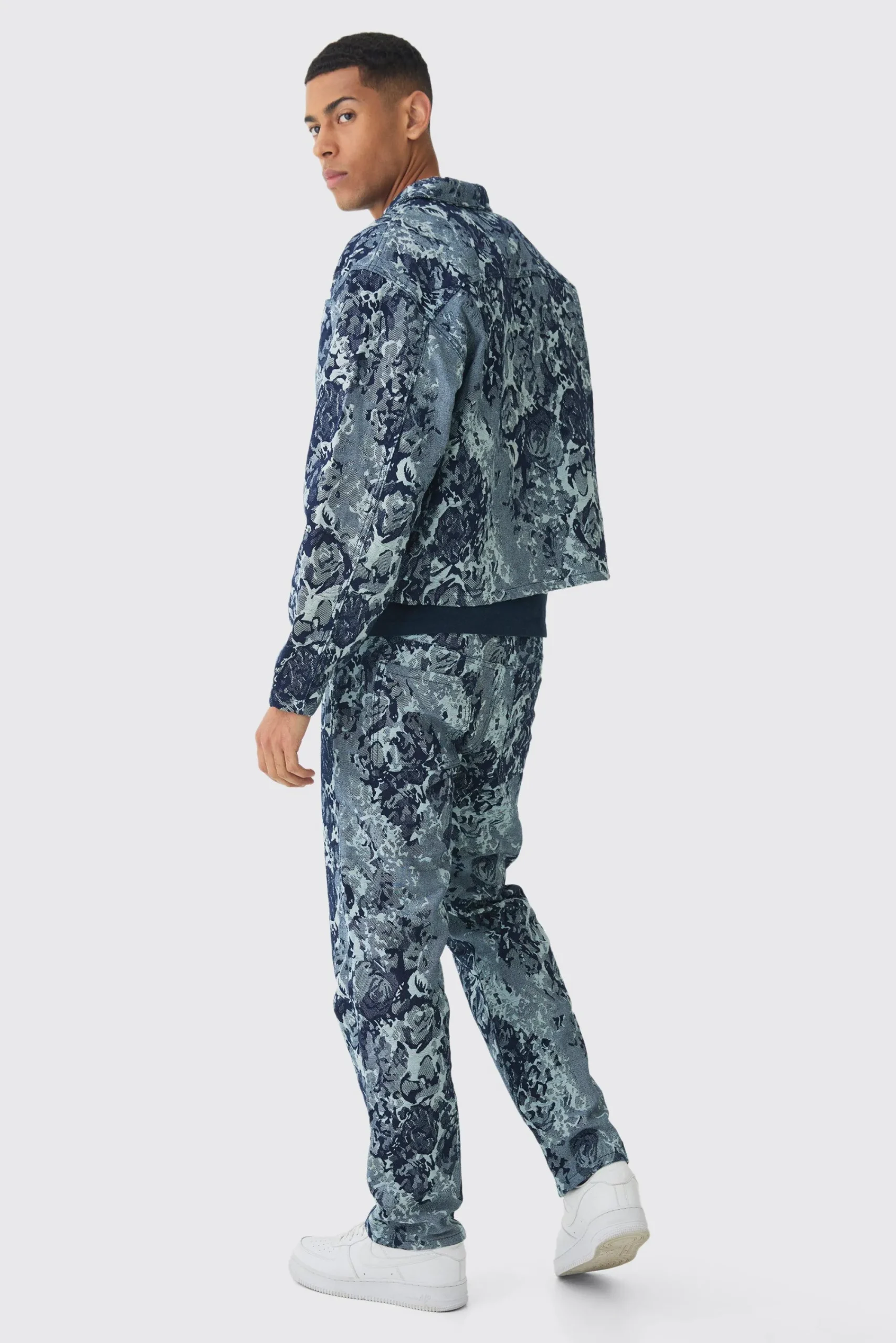 boohooMAN Boxy Floral Jacquard Denim Jacket | UK| Sets & Co-Ords|Coats & Jackets