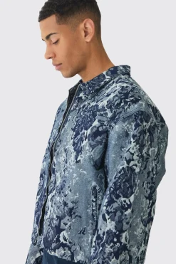 boohooMAN Boxy Floral Jacquard Denim Jacket | UK| Sets & Co-Ords|Coats & Jackets