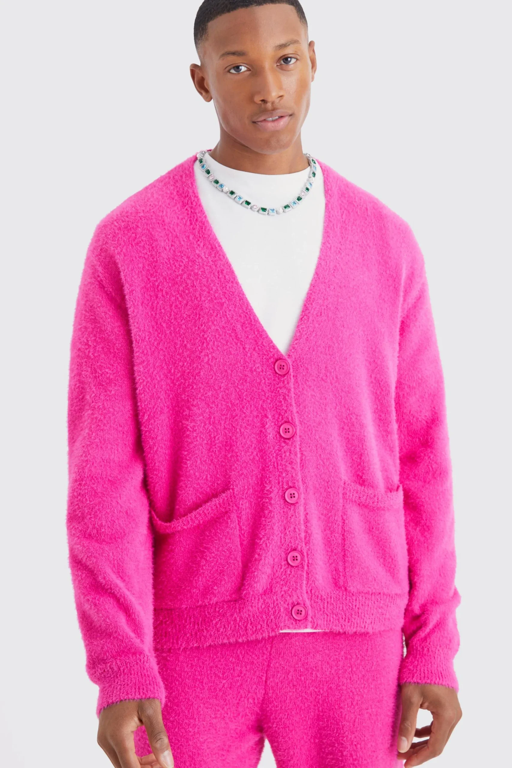 boohooMAN Boxy Fluffy Knitted Cardigan | UK| Knitwear