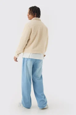 boohooMAN Boxy Fluffy Texture Harrington In | UK| Coats & Jackets