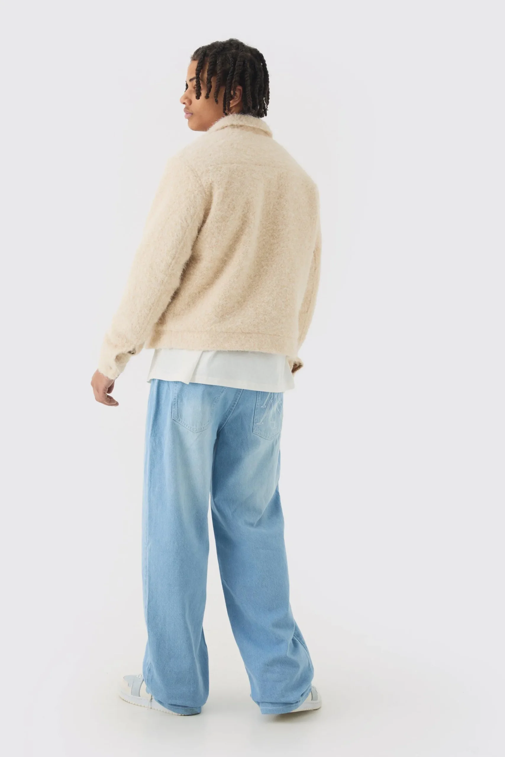 boohooMAN Boxy Fluffy Texture Harrington In | UK| Coats & Jackets