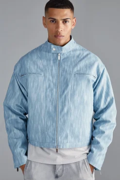 boohooMAN Boxy Funnel Neck Biker Jacket | UK| Coats & Jackets