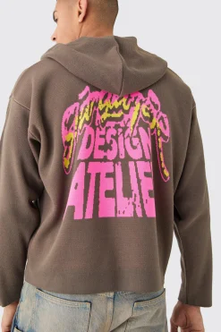 boohooMAN Boxy Graphic Knit Hoodie | UK| Knitwear
