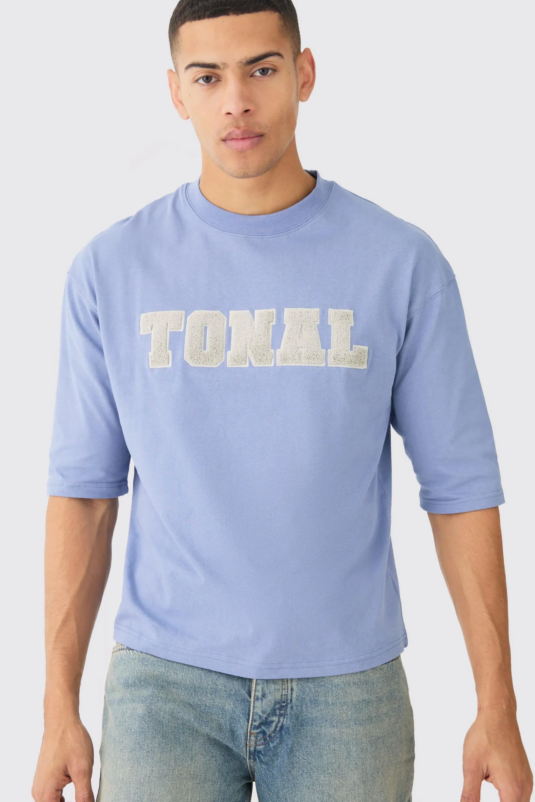 Boxy Half Sleeve Borg Applique T-shirt | UK^boohooMAN New