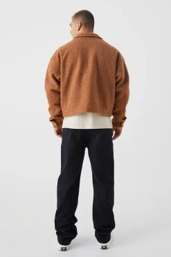 boohooMAN Boxy Heavy Boucle Harrington With Pockets | UK| Coats & Jackets