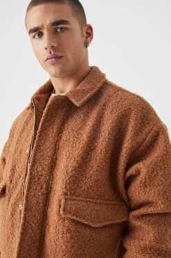 boohooMAN Boxy Heavy Boucle Harrington With Pockets | UK| Coats & Jackets