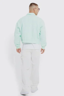 boohooMAN Boxy Heavy Twill Embroidered Collared Bomber | UK| Coats & Jackets