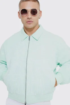 boohooMAN Boxy Heavy Twill Embroidered Collared Bomber | UK| Coats & Jackets