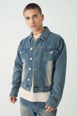 boohooMAN Boxy Herringbone Fabric Interest Denim Jacket | UK| Coats & Jackets