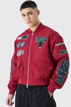 boohooMAN Boxy High Shine Nylon Moto Bomber | UK| Coats & Jackets