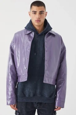 boohooMAN Boxy High Shine Pu Harrington | UK| Coats & Jackets