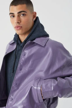 boohooMAN Boxy High Shine Pu Harrington | UK| Coats & Jackets