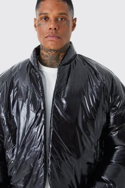 boohooMAN Boxy High Shine Volume Padded Puffer Bomber | UK| Coats & Jackets