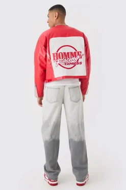 boohooMAN Boxy Homme Crochet Collarless PU Moto Jacket In | UK| Coats & Jackets