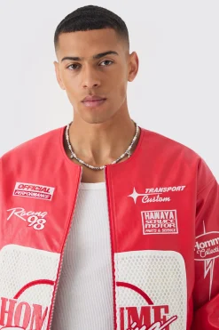 boohooMAN Boxy Homme Crochet Collarless PU Moto Jacket In | UK| Coats & Jackets