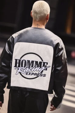 boohooMAN Boxy Homme Crochet Collarless PU Moto Jacket In | UK| Coats & Jackets