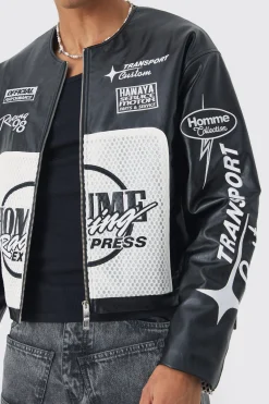 boohooMAN Boxy Homme Crochet Collarless PU Moto Jacket In | UK| Coats & Jackets