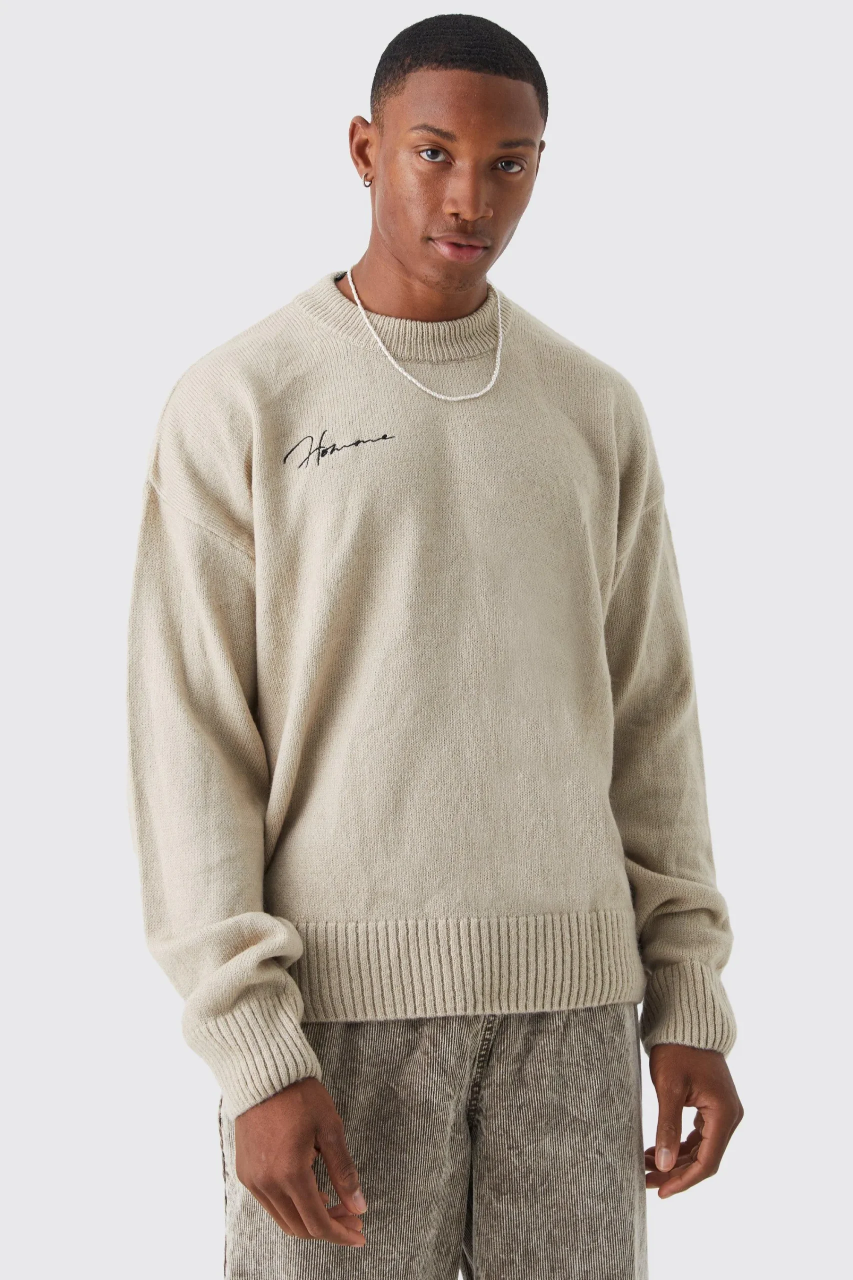 boohooMAN Boxy Homme Extended Neck Brushed Rib Knit Jumper | UK| Knitwear