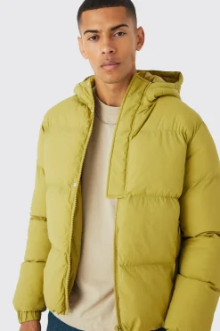 boohooMAN Boxy Hooded Puffer With Half Placket | UK| Coats & Jackets