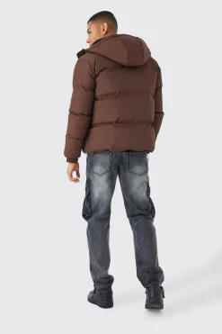 boohooMAN Boxy Hooded Puffer With Half Placket | UK| Coats & Jackets