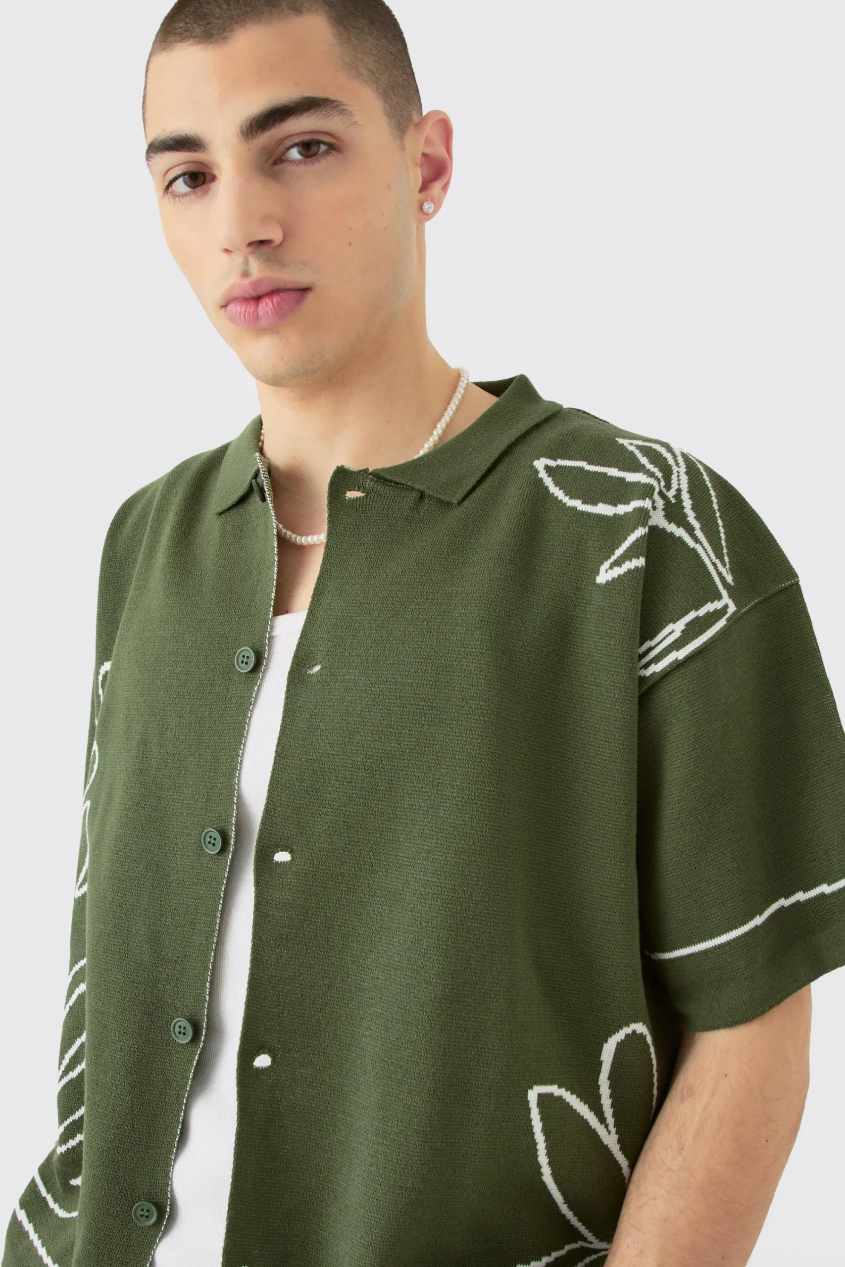 boohooMAN Boxy Jacquard Knit Abstract Detail Shirt In | UK| Shirts|Knitwear