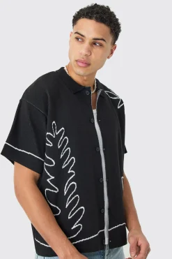 boohooMAN Boxy Jacquard Knit Abstract Detail Shirt In | UK| Shirts