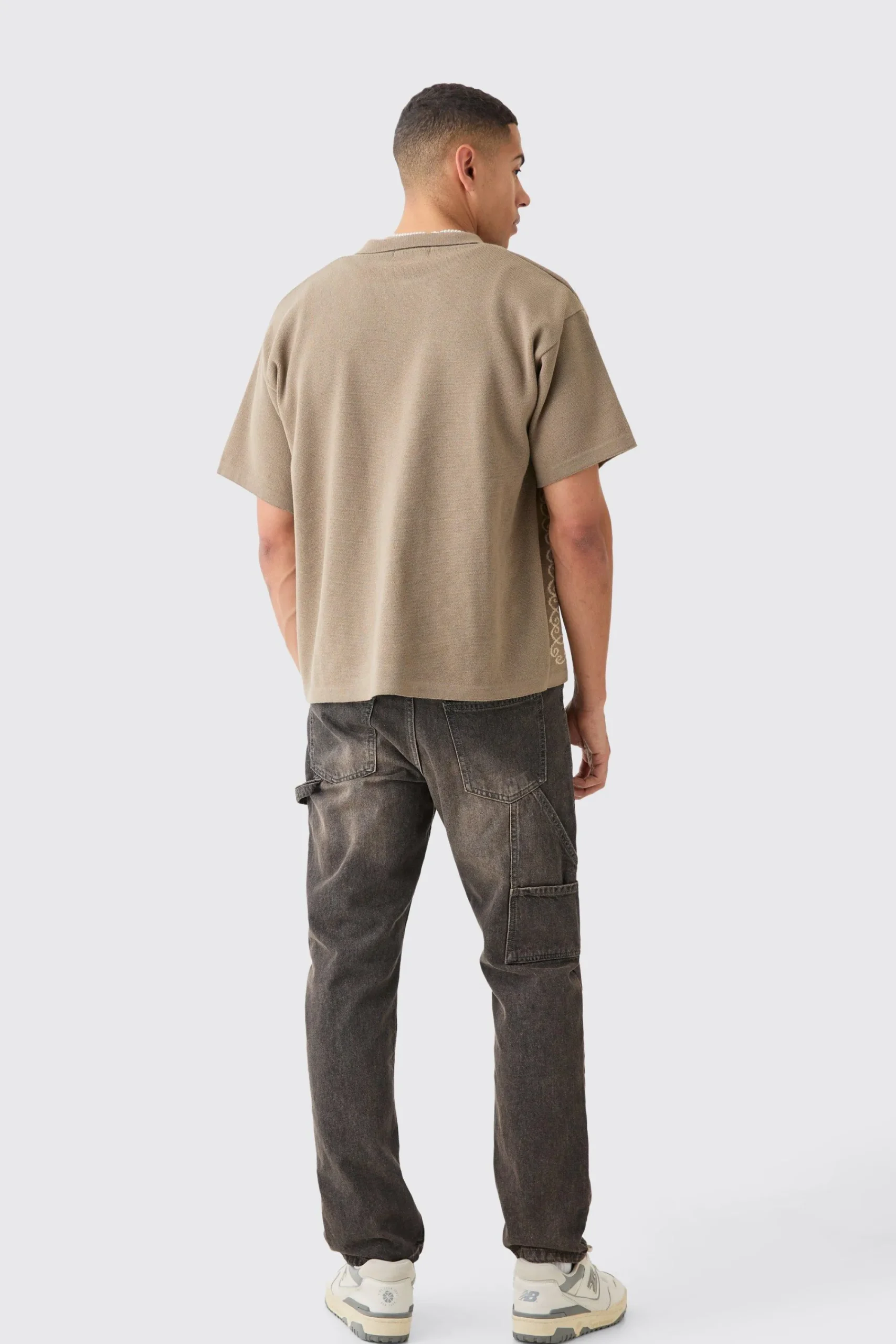 boohooMAN Boxy Jacquard Knit Abstract Detail Shirt In | UK| Shirts|Knitwear