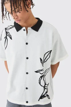 boohooMAN Boxy Jacquard Knit Floral Detail Shirt In | UK| Shirts