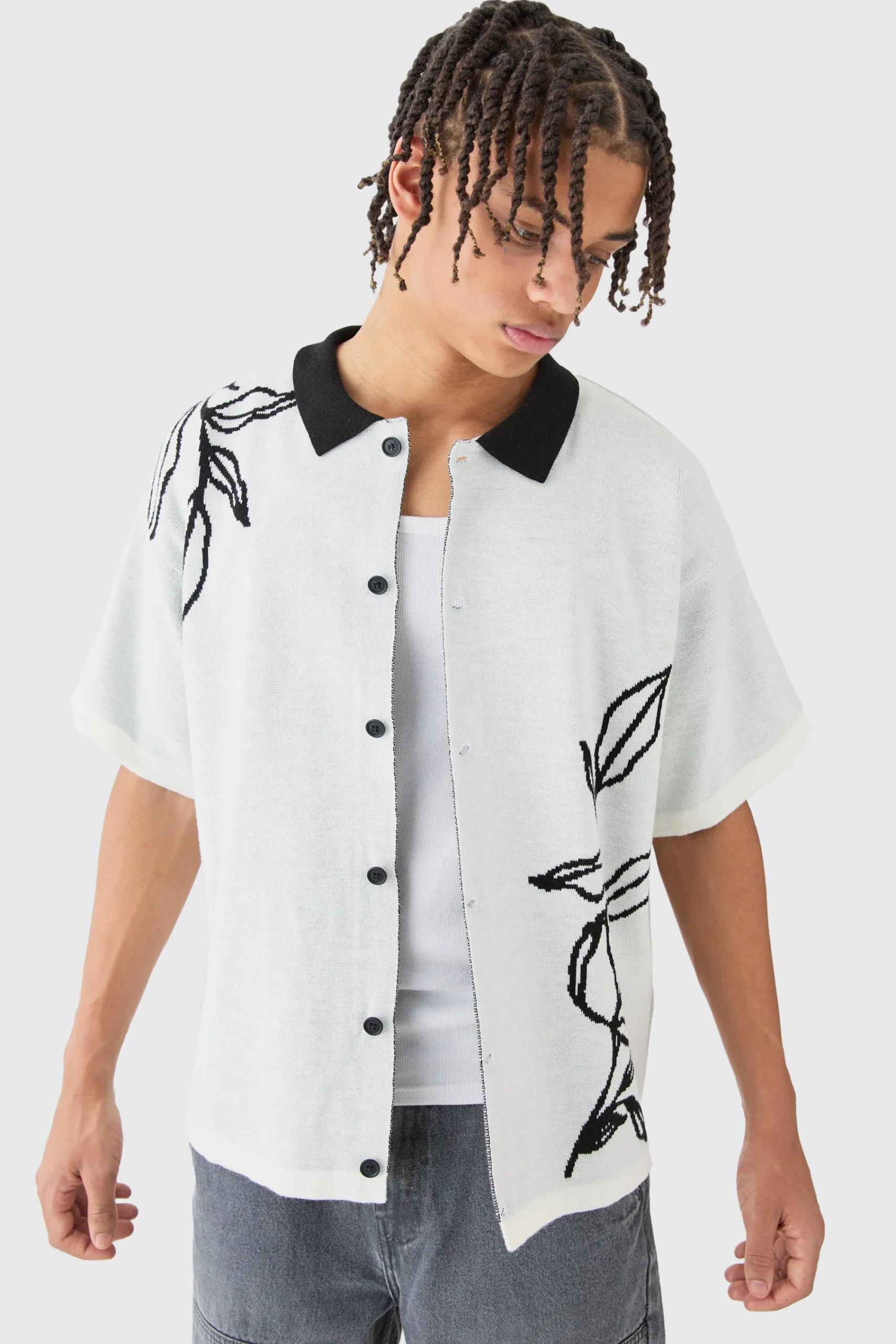 boohooMAN Boxy Jacquard Knit Floral Detail Shirt In | UK| Shirts