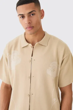 boohooMAN Boxy Jacquard Knit Rose Detail Shirt In | UK| Shirts