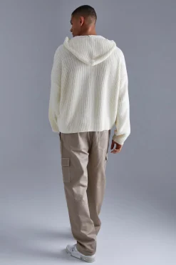 boohooMAN Boxy Knitted Ribbed Hoodie | UK| Knitwear