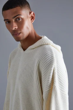 boohooMAN Boxy Knitted Ribbed Hoodie | UK| Knitwear
