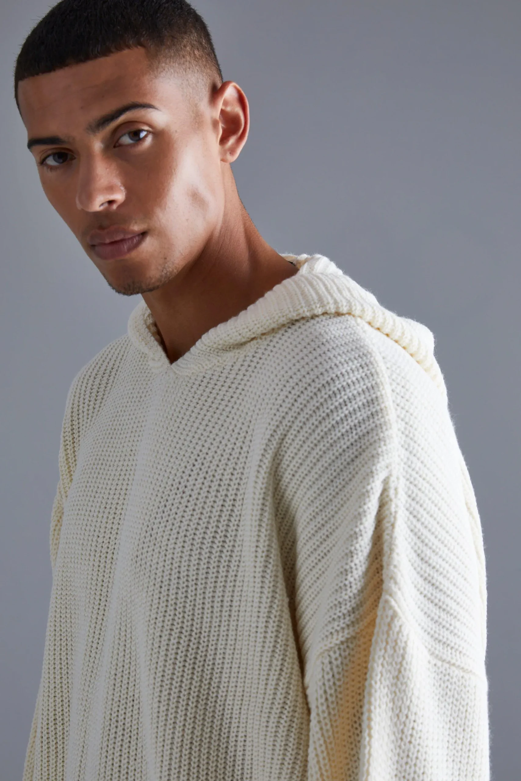 boohooMAN Boxy Knitted Ribbed Hoodie | UK| Knitwear