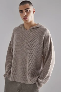 boohooMAN Boxy Knitted Ribbed Hoodie | UK| Knitwear