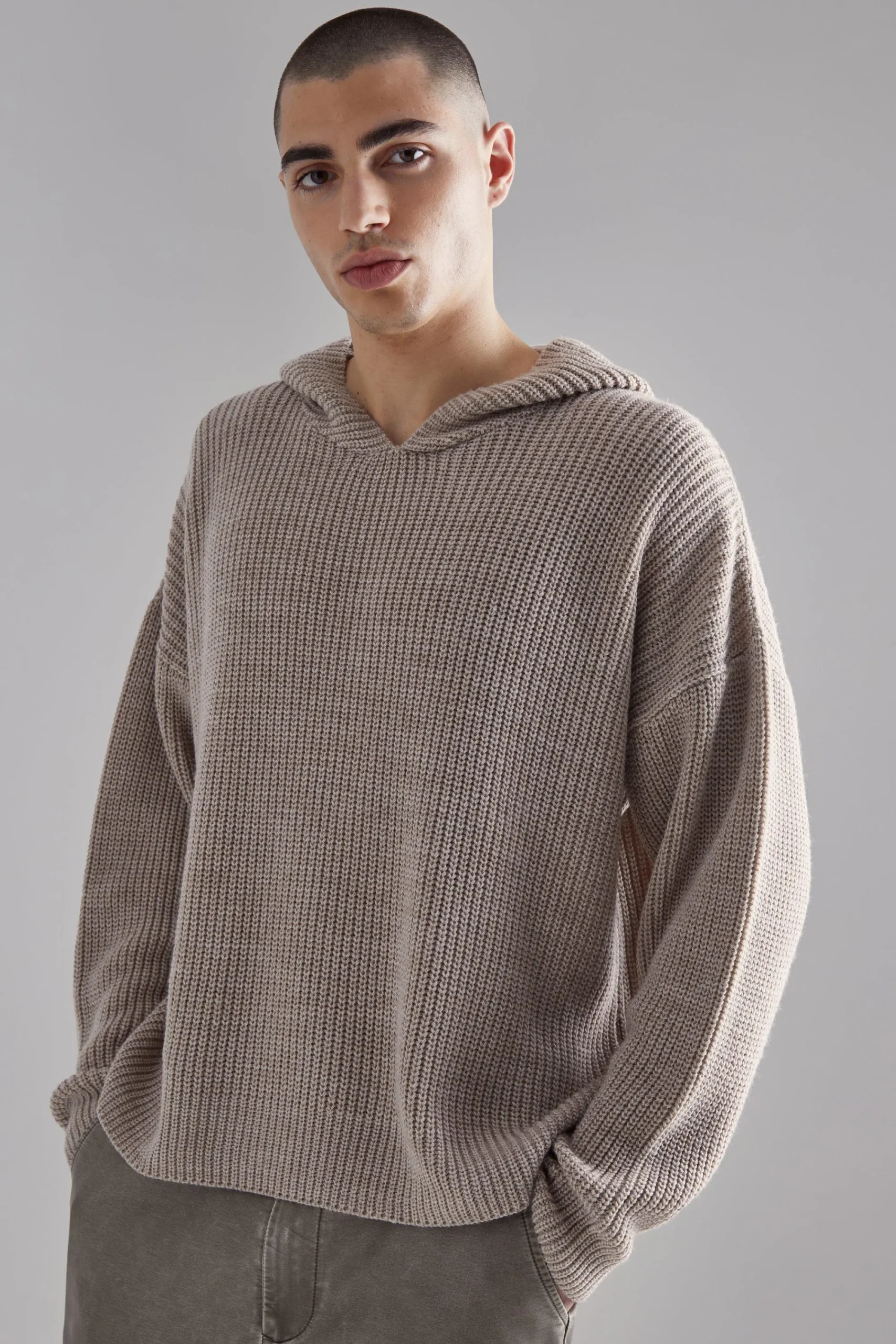 boohooMAN Boxy Knitted Ribbed Hoodie | UK| Knitwear