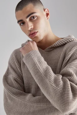 boohooMAN Boxy Knitted Ribbed Hoodie | UK| Knitwear