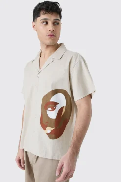 boohooMAN Boxy Linen Look Hem Placement Print Shirt | UK| Shirts