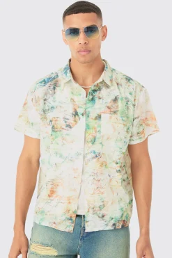 boohooMAN Boxy Linen Look Watercolour Shirt | UK| Shirts