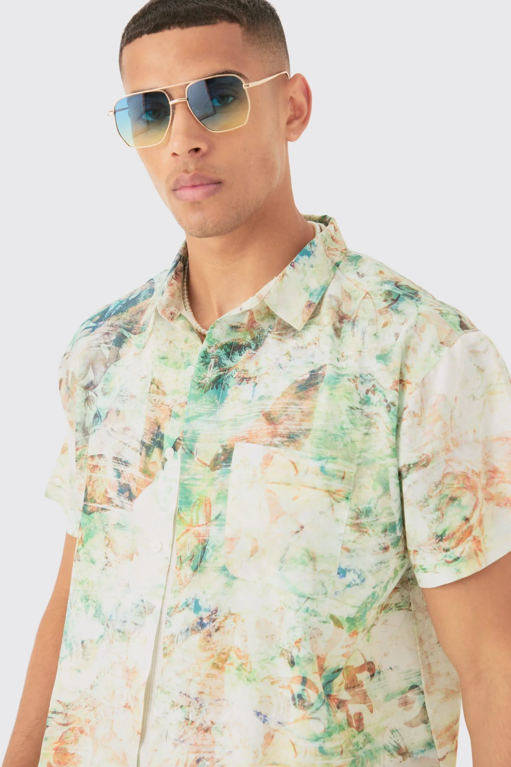 boohooMAN Boxy Linen Look Watercolour Shirt | UK| Shirts